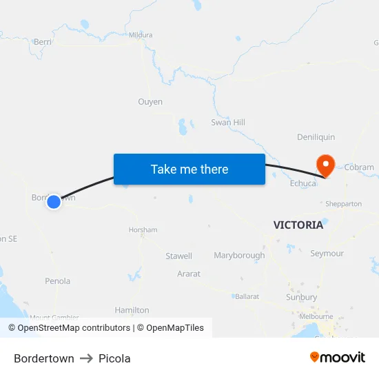 Bordertown to Picola map