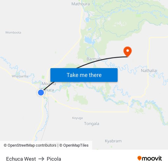 Echuca West to Picola map