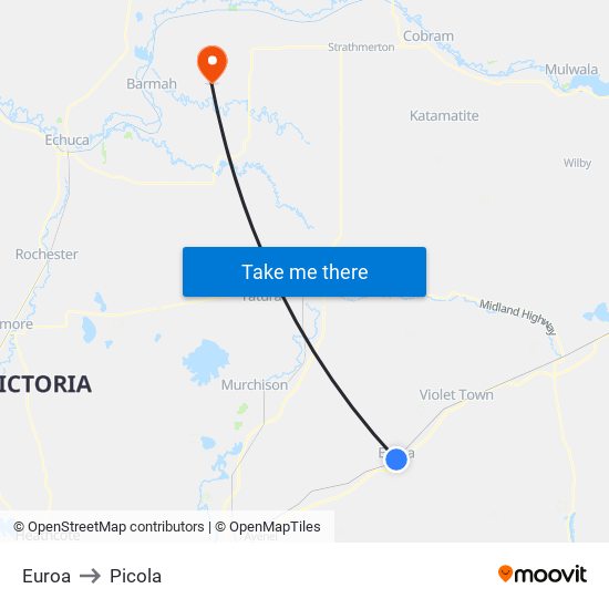 Euroa to Picola map