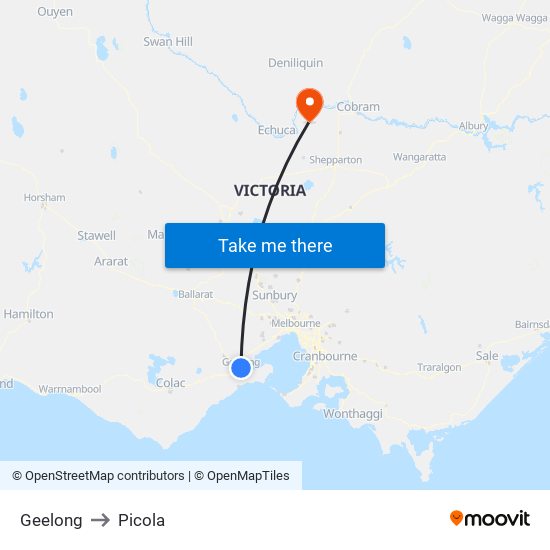 Geelong to Picola map