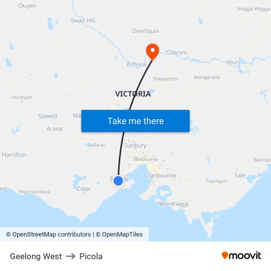 Geelong West to Picola map