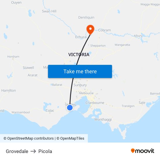 Grovedale to Picola map