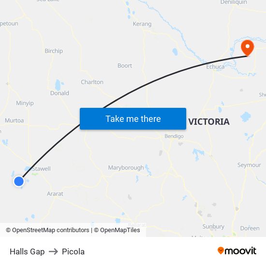 Halls Gap to Picola map