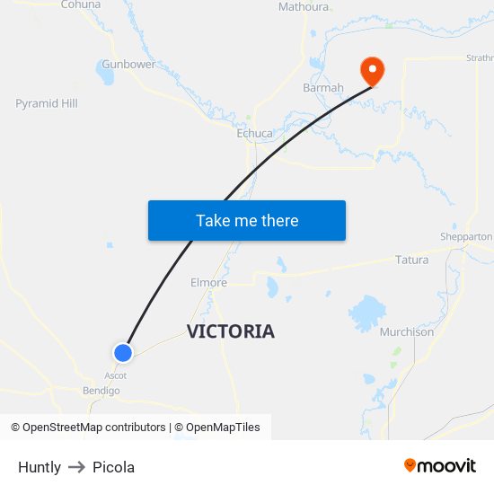 Huntly to Picola map