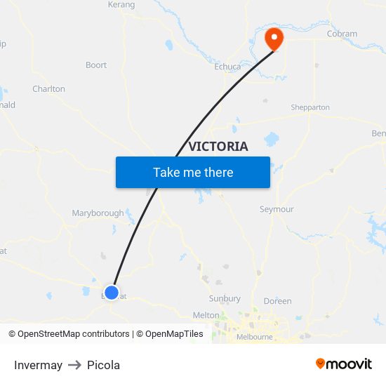 Invermay to Picola map