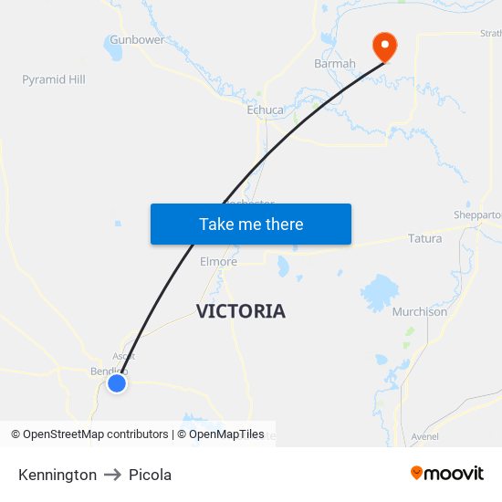 Kennington to Picola map