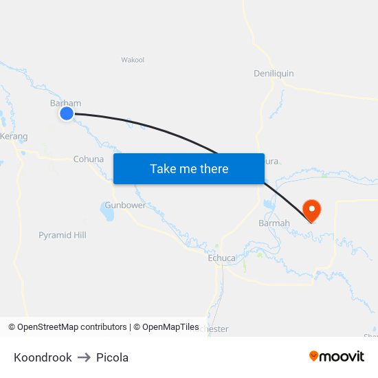 Koondrook to Picola map