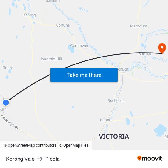 Korong Vale to Picola map
