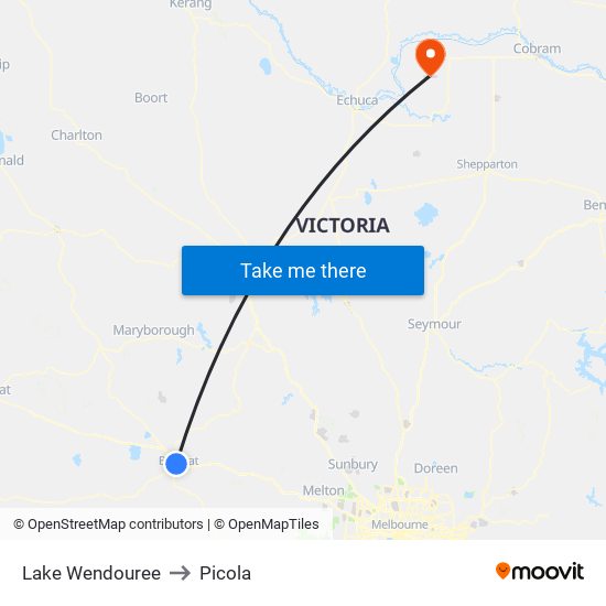 Lake Wendouree to Picola map