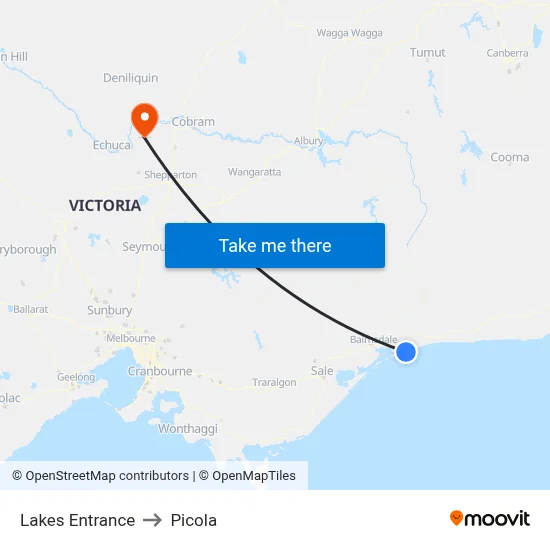 Lakes Entrance to Picola map