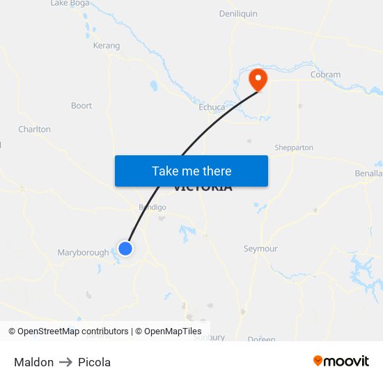 Maldon to Picola map