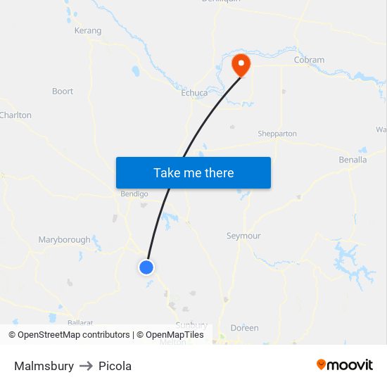 Malmsbury to Picola map