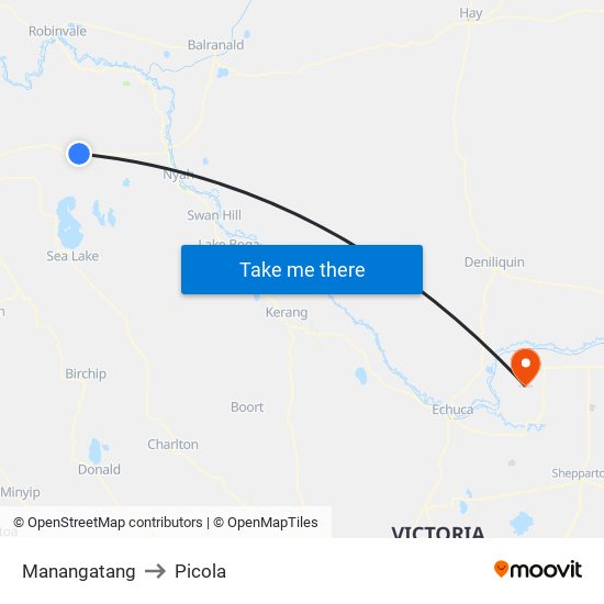 Manangatang to Picola map