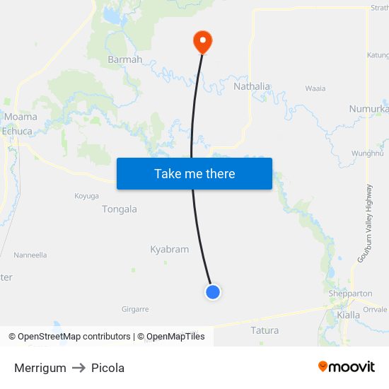 Merrigum to Picola map