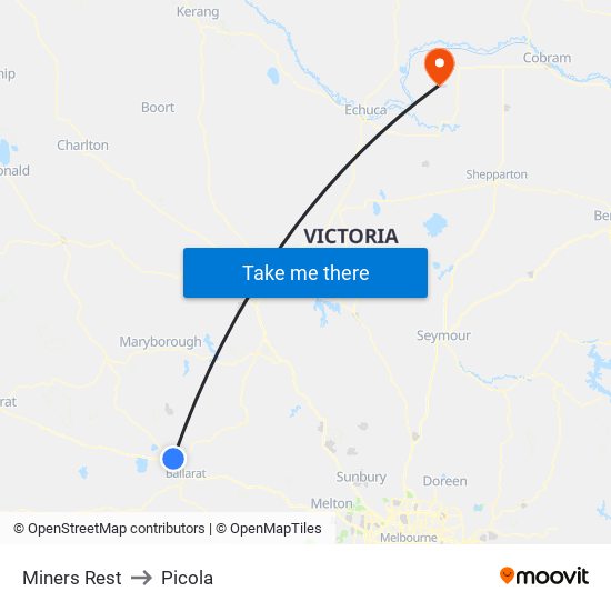 Miners Rest to Picola map