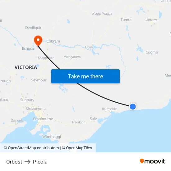 Orbost to Picola map