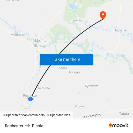 Rochester to Picola map