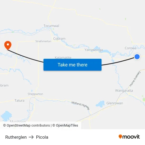 Rutherglen to Picola map