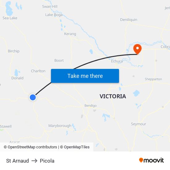 St Arnaud to Picola map