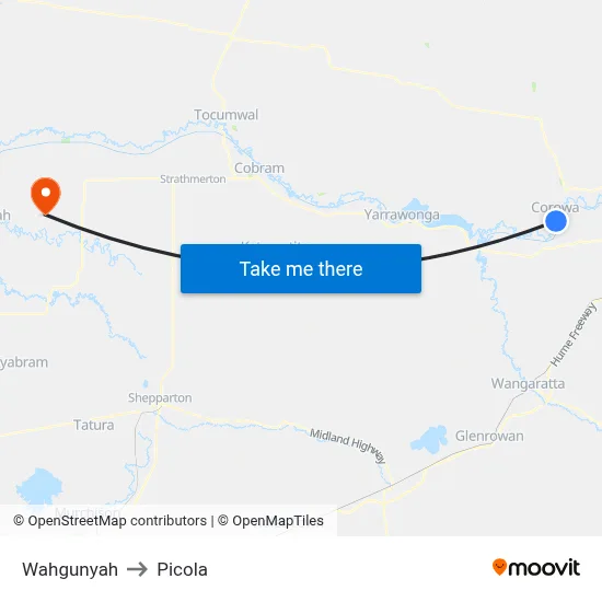 Wahgunyah to Picola map