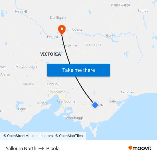 Yallourn North to Picola map