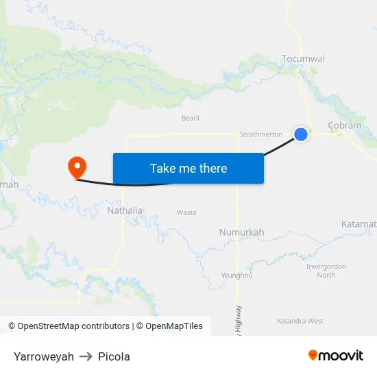 Yarroweyah to Picola map