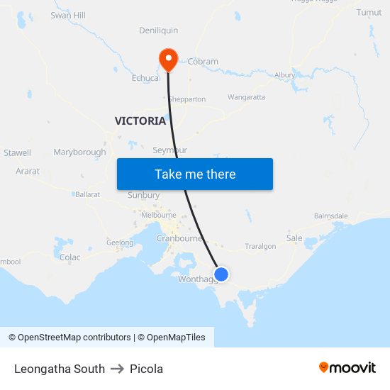 Leongatha South to Picola map