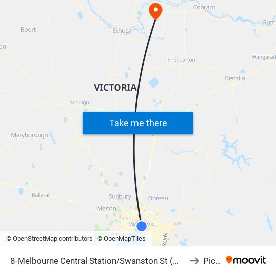 8-Melbourne Central Station/Swanston St (Melbourne City) to Picola map