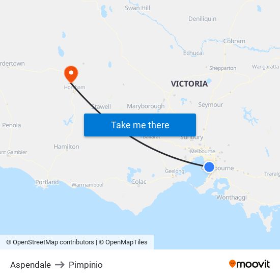 Aspendale to Pimpinio map