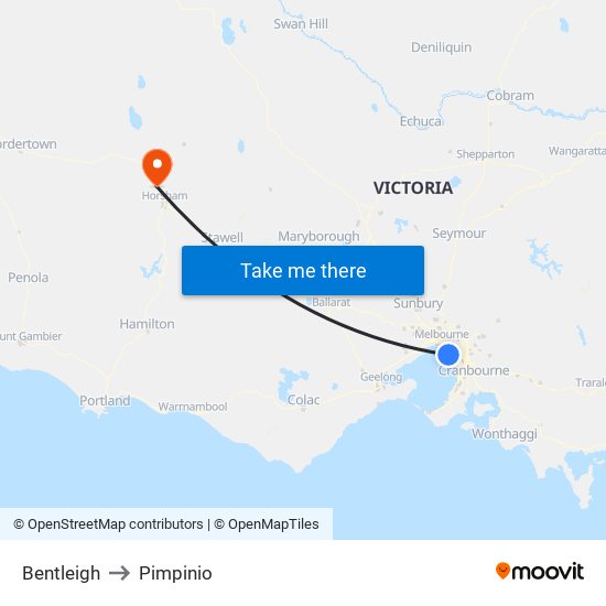 Bentleigh to Pimpinio map