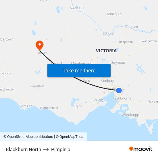 Blackburn North to Pimpinio map