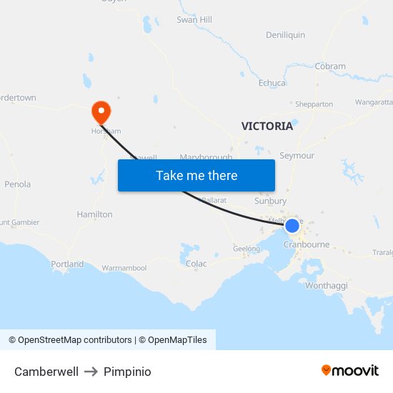 Camberwell to Pimpinio map