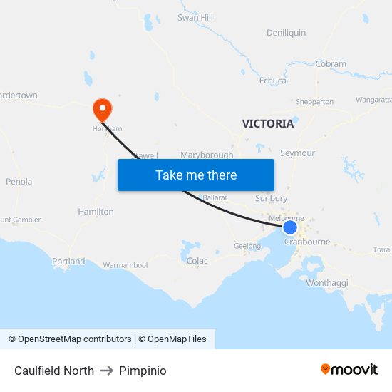 Caulfield North to Pimpinio map