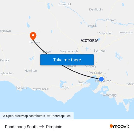 Dandenong South to Pimpinio map