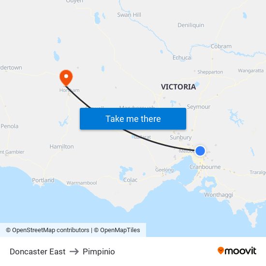 Doncaster East to Pimpinio map