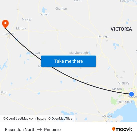 Essendon North to Pimpinio map