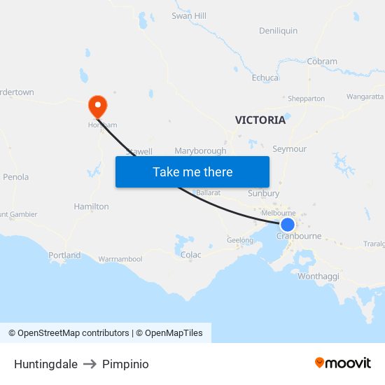 Huntingdale to Pimpinio map