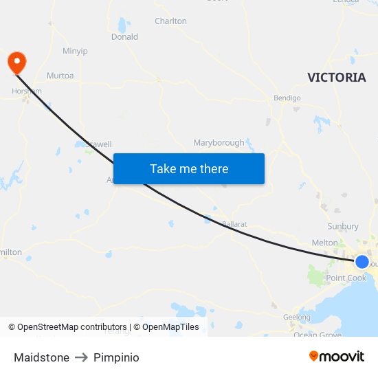 Maidstone to Pimpinio map