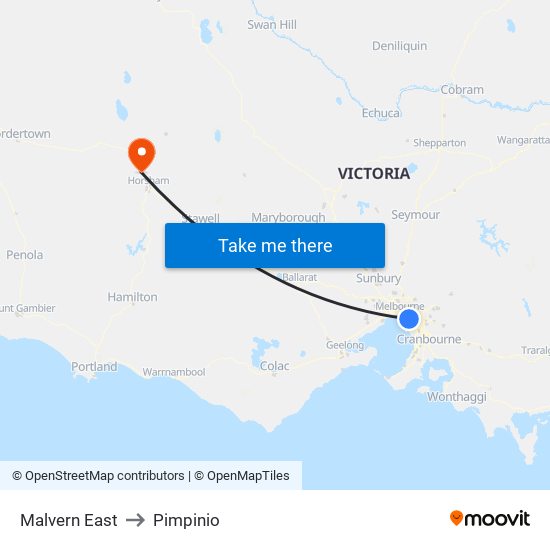 Malvern East to Pimpinio map