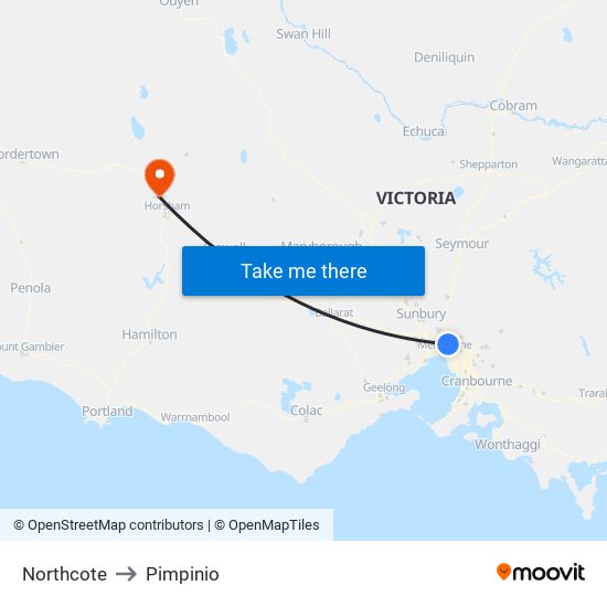 Northcote to Pimpinio map