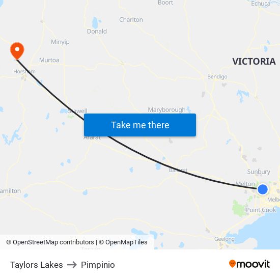 Taylors Lakes to Pimpinio map