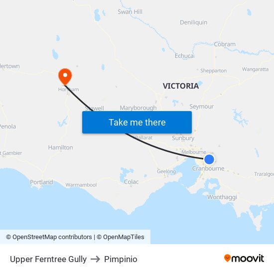 Upper Ferntree Gully to Pimpinio map