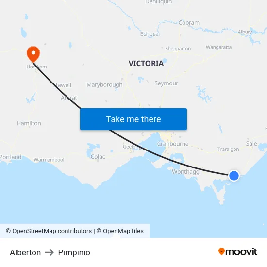 Alberton to Pimpinio map