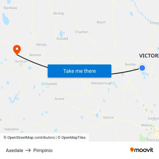 Axedale to Pimpinio map