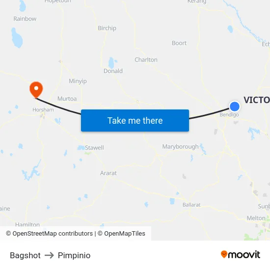 Bagshot to Pimpinio map