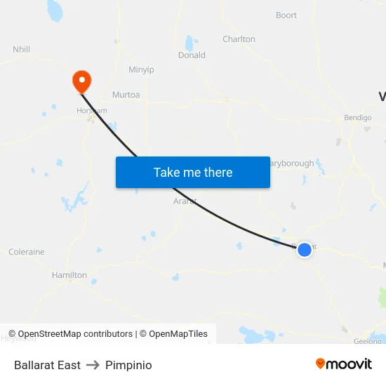 Ballarat East to Pimpinio map