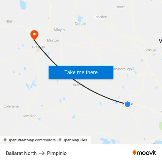 Ballarat North to Pimpinio map