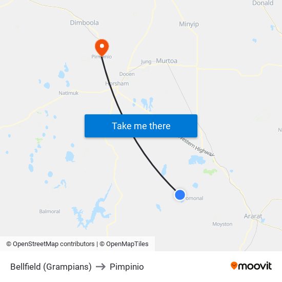 Bellfield (Grampians) to Pimpinio map