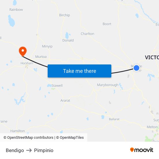 Bendigo to Pimpinio map