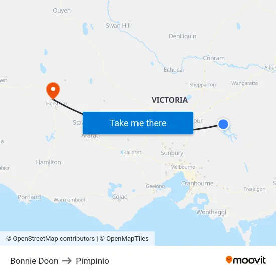 Bonnie Doon to Pimpinio map